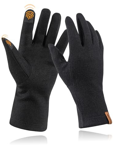 ACUSHLA Guanto 100% lana merino, touch screen, strato base leggero, guanto interno da sci per uomo e donna, L