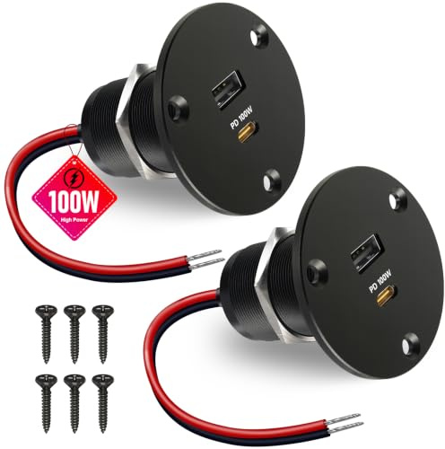 Obeaming USB C Steckdose 12V PD 100W Wohnmobil Aluminium, PD3.0 USB-C & QC3.0 USB-A 18W Buchse für Boot Wohnwagen Camper Auto LKW (2 Stück)
