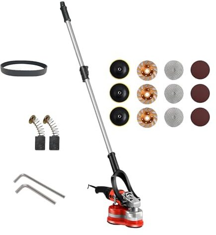 Electric Three-Head Concrete Polisher Portable Floor Grinder with Dust Shroud for Reduced Debris During Cement Marble Granite Polishing(with Pole)