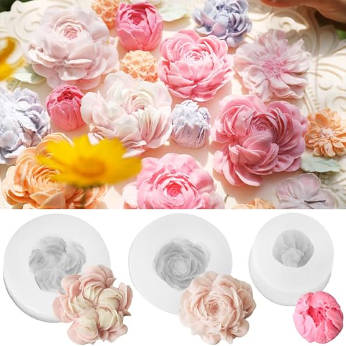 3 stampi in silicone a forma di peonia, a forma di fiore, in silicone 3D, per la produzione fai da te, per dolci