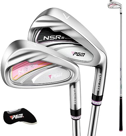Mazza da golf in ferro #7 da donna, per allenarsi a golf, con asta in carbonio/acciaio a 32 gradi Loft L e copertura per mazza da golf (rosa, con asta in acciaio)
