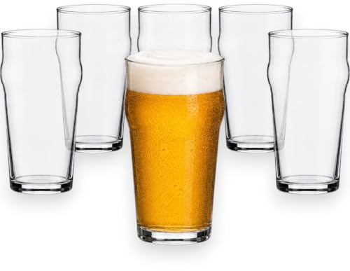 KORAT - Bicchieri Birra 300 ml In Vetro Temperato Set Da 6, Mezza Pinta Trasparente e Resistente, Lavabili In Lavastoviglie, Per Birra Bibite Acqua e Cocktail, Altezza 11,5 cm