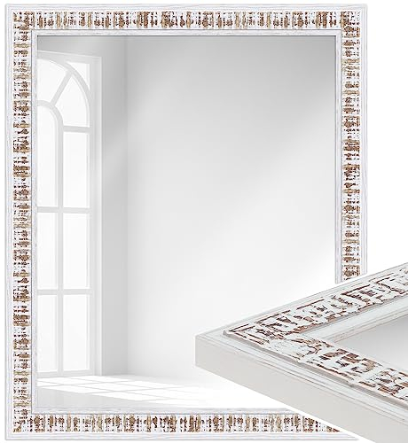 WANDStyle großer Spiegel Weiß, Vintage Spiegel, großer Wandspiegel Shabby-Chic 47x57 cm, Hängespiegel groß, Badspiegel Holz, Flurspiegel Wand, Standspiegel, Mirror H630 - Made in Germany