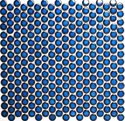 Mosaik Mosaikfliese Knopf uni kobaltblau glänzend Keramik Mosaik, Mosaikstein Format: 19 d=5 mm, Bogengröße: 322x305 mm, 1 Bogen/Matte