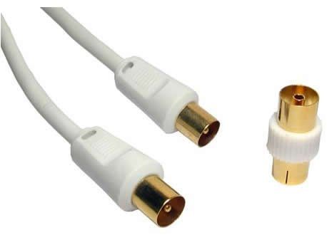 PC Arena Coaxial TV/AV Aerial Cable Male to Male 1.8m + coupler