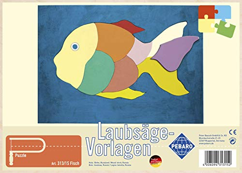 Pebaro 313/1S Laubsägevorlage Fisch Puzzle, 3mm Sperrholz DIN A 4, Motiv vorgedruckt, aussägen mit Laubsägebogen, basteln, anmalen, fertig, Laubsägen, Basteln mit Holz, Geschenkidee