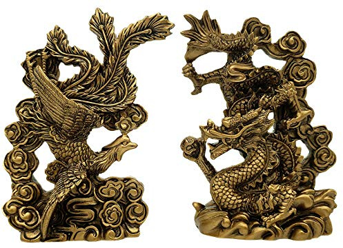 Betterdecor Feng Shui kinesisk drake och fenix-staty fgurin dekoration för äktenskap tur