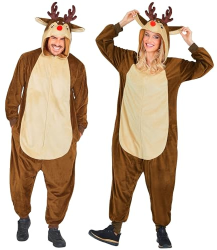 W WIDMANN MILANO Party Fashion - Rendräkt för vuxna, brun plyschdräkt med huva, djurdräkt för karneval, jul