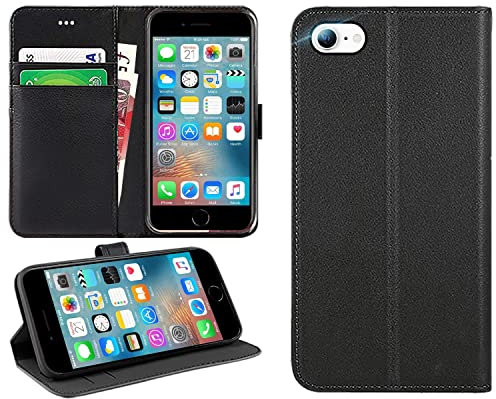 DN-Technology iPhone SE 2022 / SE 2020/7 / 8 Case Flip Leather Wallet Book Stand Folio Card Holder Phone Cover For iPhone SE (3rd Gen / 2nd Gen) (BLACK)