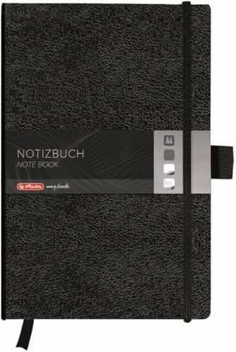 Herlitz Notizbuch Classic schwarz, A4, kariert, 96 Blatt, mit Leseband und Falttasche, 1 Stück