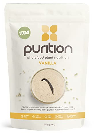 Purition Vegan Vanilla – High Protein Wholefood Shake | 500g Plant-Based Meal Replacement for Keto Diet, Weight Loss & Healthy Breakfasts | 12 Servings