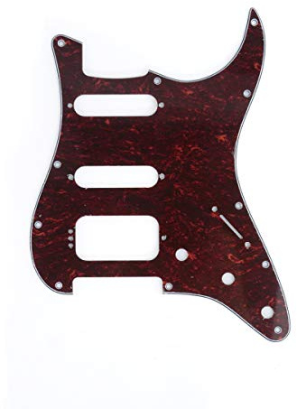 Musiclily Pro 11 Löcher Round Corner HSS Strat Pickguard Gitarren-Schlagbrett für USA/Mexican Stratocaster 4-screw Humbucking Mounting Open Pickup,4 lagig Red Tortoise