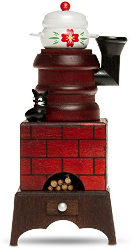 SIKORA Räucherofen Räuchermännchen aus Holz mit Katze Räucherfigur Deko Weihnachtsfigur - RM-E, Farbe/Modell:E02 braun/rot - Räucherofen mit Suppentopf, Höhe in cm:Höhe ca. 19 cm