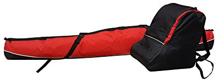Aves-24 SKITASCHE Skisack 150 160 170 180 und 190 cm für Ski mit Stöcke mit/ohne Skischuhtasche reißfeste Skibag (160cm, ROT mit Schuhtasche)