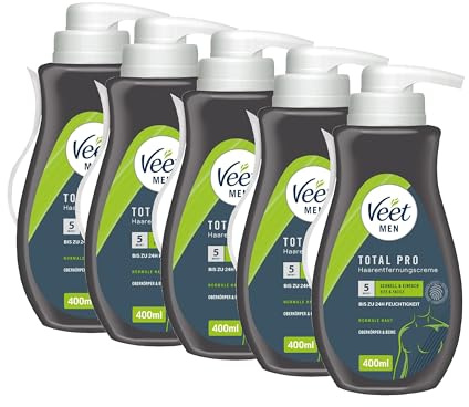 Veet for Men Haarentfernungs-Creme Sensitive Power im praktisachen Spender mit Spatel - Schnelle & effektive Haarentfernung für Männer in nur 5-10 Minuten - 5er Pack (5 x 400ml)