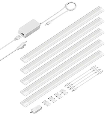 ledscom.de LED Unterbau-Leuchte SIRIS weiß matt mit Touch-Dimmer, flach, je 50cm, je 655lm, weiß, 5er Set