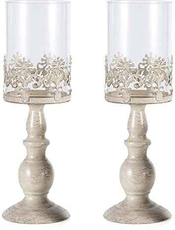 2 Piezas Vintage candelabro de Pilar de Metal con Pantalla de Cristal Cubierta Encanto Acento Pantalla decoración del hogar