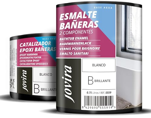 JOVIRA PINTURAS PEINTURE SALLES DE BAINS, USAGE SANITAIRE HAUT BRILLANT, A l'eau, Restauration et rénovation d'articles sanitaires, baignoires, céramiques, carrelages. (750 Millilitres)