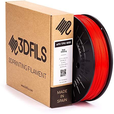 3DFILS - Filamento flexible para impresión 3D eFil TPU 60D: 1.75 mm, 1 Kg, Rojo