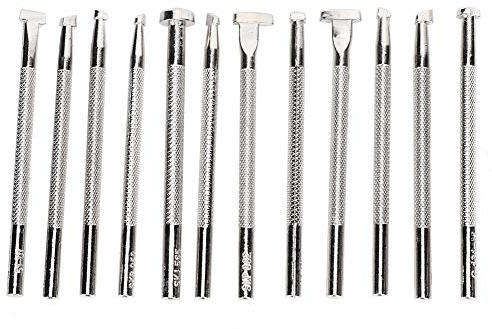 Set di 12 Strumenti per Timbratura in Pelle, Timbri per Punzonatura in Acciaio con Manico, Kit per Artigianato