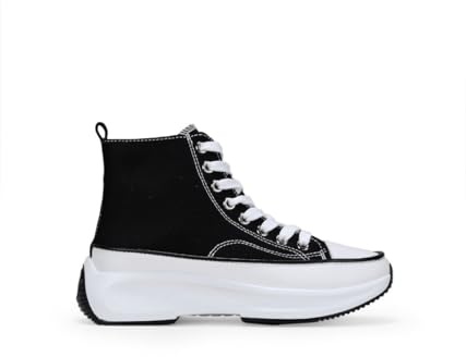 BOSANOVA Sneakers Zapatillas Abotinadas Altas Tobilleras con Detalles a Contraste con Suela de Plataforma con dentado. Cierre con Cordones. Calzado para Mujer