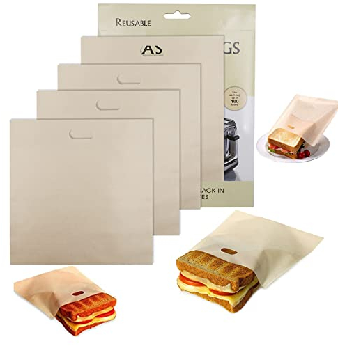 Tezam Toaster Bags Reusable for Grilled Cheese Sandwiches | Safest On The Market - 100% BPA & Gluten Free | Non Stick Toast Bag (4PCS)