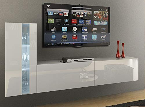 Furnitech Wohnwand Modern | Schrankwand mit Regalen und TV Schrank | Hängend für Wohnzimmer (Future 45/HG/W/2 1A)