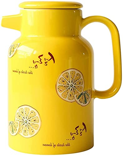 ksamwjf Simple Water Pitcher 50.7 Oz Yellow Cold Kettle Ceramic Pitcher with Handle Large Capacity Teapot for Juice, Tea, Lemonade