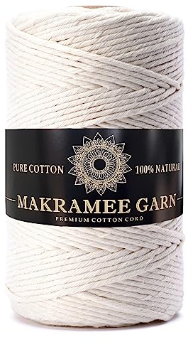 Makramee Garn. Baumwollgarn Kordel. 100% Natur Baumwoll-Kordel. Perfekt für Basteln, DIY, Handwerk & Stricken. 100% Natur Baumwollgarn, Dicke Macrame Cord (Natural, 5mm/100m)