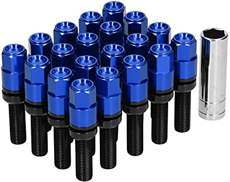 20 STÜCKE Universal Auto Extended Lug Bolts M14x1.5 Stahl 28mm/1,1 Zoll Gewinde mit Hülse Lug Nuts & Lug Bolts(Blau)