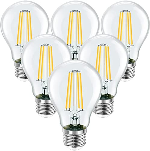 LIGHTNUM E27 LED Warmweiss, 4W 400lm Glühbirne ersetzt 35W Halogenlampen, 2700K Filament Leuchtmittel, Classic Lampe Birnen in Kolbenform, 6 Stück, Klar
