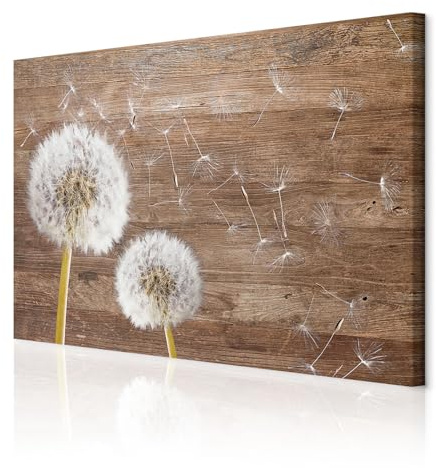 decomonkey Wandbilder Holz Löwenzahn 60x40 cm 1 Teilig Leinwandbilder Natur | Strukturleinwand, Holzkeilrahmen, Bild auf Leinwand, Kunstdruck, Wanddeko, Wohnzimmer, Wanddekoration, Pusteblume, Pflanzen