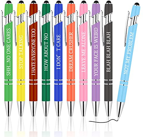 AUAUY 10 Metallpennor, citat pennor, motiverande, infällbara klickpennor, inspirerande kulspetspennor svart bläck kulspetspennor 0,5 mm, för män, kvinnor, skolan, kontor, hem