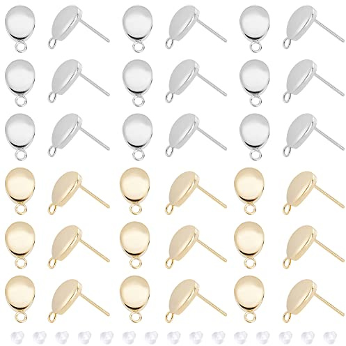 DICOSMETIC 40 Stück 2 Farbens Oval Ohrstecker Zubehör Edelstahl Ohrstecker Mit Schleife Gold Blank Ohrsteckers Und 80 Stück Kunststoff Ohrmuttern Für Ohrringherstellung, Bohrung: 1.6mm, Stift: 0.7mm