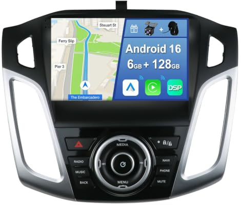 YUNTX [6GB+128GB] Android 14 Autoradio für Ford Focus 2012-2017-2 Din-[Integriertes Wireless CarPlay/Android Auto/DSP/GPS]-9” IPS 2.5D-Kamera+MIC-DAB/Lenkradsteuerung/360 Kamera/BT 5.0/MirrorLink