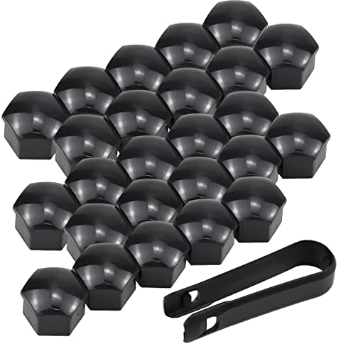NEJIYA 20 Stück 17mm 19mm Radschraubenkappen Radmutternkappen für VW Golf 7 GTI MK7, Reifen Mutter Abdeckungen, Radschrauben mutternkappen mit Demontagewerkzeug,17MM/Black