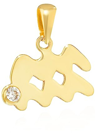 NKlaus Kettenanhänger Sternzeichen Wassermann 333 Gelb Gold 8 Kt Zirkonia Weiß Talisman 14513