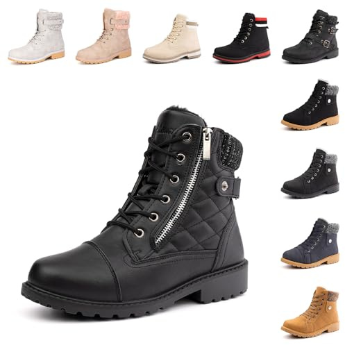 Hitmars Stivali Donna Invernali Pelliccia Termici Scarpe da Neve Bassi Corti Caldi Scarponi Neve Snow Boots Comode Esterno Nero 37 EU