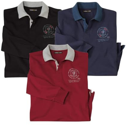 ATLAS FOR MEN 3er-Pack Langarm Poloshirt Herren - Sportiver Look - Größen M bis 5XL