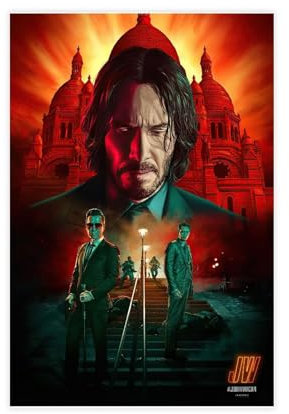 John Wick Reeves Filmposter 4 Leinwandposter Schlafzimmer Dekor Sport Landschaft Büro Zimmer Dekor Geschenk ungerahmt 20 x 30 cm