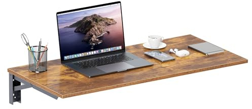 Need Wall Mounted Desk - Heavy Duty Folding Work Table Length 36 Width 20/Small Space Hanging Desk Perfect Addition to Home/Office/Kitchen & Dining Room Rustic Brown AC15-9050FG-ND