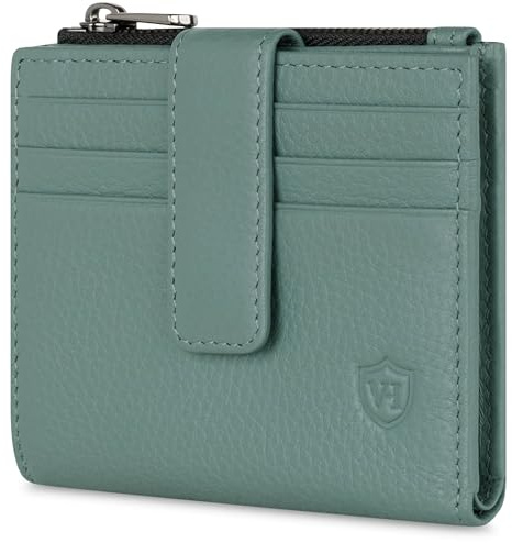 VON HEESEN Leder Kartenetui Geldbörse mit RFID-Schutz - Portemonnaie für Damen & Herren aus echtem Leder - Kartenhalter mit Münzfach - Geldbeutel für Frauen und Männer in Türkis (Silver Pine)