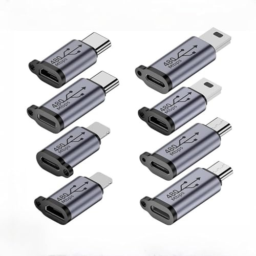 Critin 8Pack USB Adapter Kit,USB C/Lighting to Micro USB, Type C/Micro US-B to Lighting, Micro USB/Lighting to USBC, USBC/Micro USB to Mini USB Adapter, 480Mb for Phone/PC etc