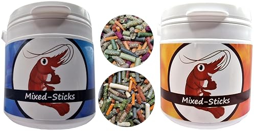 Futter-Sticks Super-Mix / 2x120g = 240g Futter Sticks gemischt / 12 Sorten/für Garnelen, Krebse, Welse und Schnecken