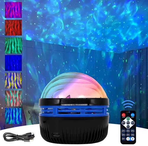 Nordlicht Projektor 2 in 1 für Nordlichter und Meereswellen - LED Lampe Mit Fernbedienung & 7 Lichteffekten - Sternenhimmel für Schlafzimmer, Kinderzimmer, Party (A)