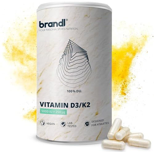Vitamin D3 K2 Kapseln Vegan mit 5.000 IU D3 und 250μg K2 | 120 D3 K2 Kapseln hochdosiert Made in Germany