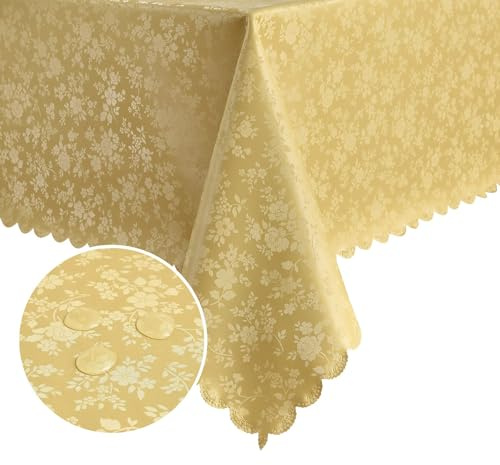 Romanstile Tischdecke Mitteldecke Weihnachten 100x100 Gold mit Glanz Wachstuch abwaschbar 350GSM,festliche Tafelwäsche Tischtuch wasserdicht, weihnachtsdeko für Silvester,Feste,Party,Neujahr,Geschenke
