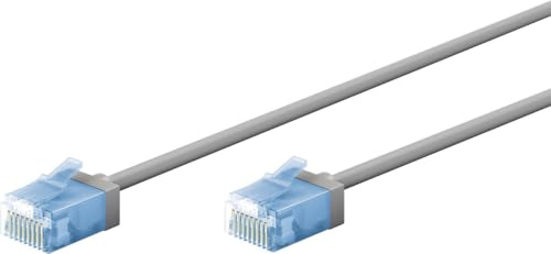 goobay CAT 6A patch cable slim/Ultraflexible RJ45 CAT 6A cable de red U/UTP CU/cable Ethernet delgado con conectores cortos / 10 Gbit/s LSZH, protección contra dobladuras/ 74228, 15m, gris