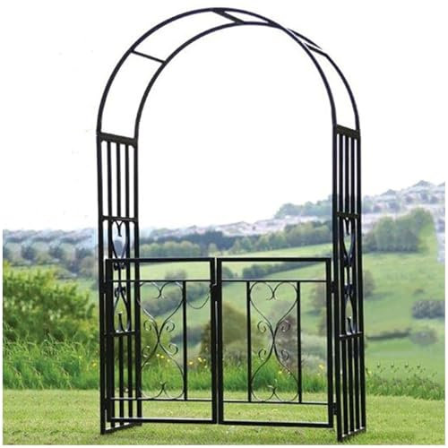 Rosenbogen Metall Gartenbogen Rankgitter Mit Tor,Metall Torbogen Rankhilfe Rankgestell, 114cm B X 210cm H,Rankbogen Gartendeko,Schwarz