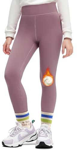 GroYolan Termiska leggings för flickor, varma flickor, fodrade leggings, tjocka långa termobyxor, barnleggings för 4–15 år, Lila-rosa, 6-7 år